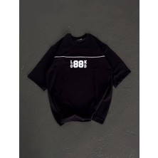 Milares Kadın Baskılı T-Shirt Kısa Kol Bisiklet Yaka Oversize Rahat Kalıp Günlük Tişört - Siyah
