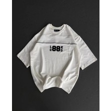 Milares Kadın Baskılı T-Shirt Kısa Kol Bisiklet Yaka Oversize Rahat Kalıp Günlük Tişört - Beyaz