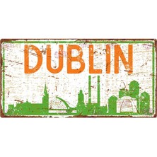 AYNED Print Dublin Şehir Silüetli Mdf Duvar Tabelası, Eskitme Görünümlü Dekoratif Ahşap Levha