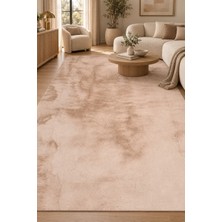 İlhanın Halıları Gizem Peluş Kaymaz Tabanlı Ekstra Yumuşak Bej Yüksek Havlı Tüy Dökmez Polyester Halı