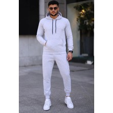 Milares Erkek Iki Iplik Kapüşonlu Kanguru Cepli Sweatshirt Jogger Pantolon Alt Üst Eşofman Takımı - Gri