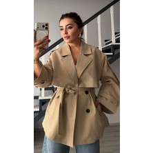 Elisin Camel Premium Kuşaklı Oversize Trençkot
