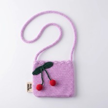 Rug Muse El Örgüsü Kız Çocuk Omuz Çantası - Sweet Cherry - Kiraz Figürlü Lila Örgü Çanta