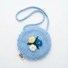 Rug Muse El Örgüsü Kız Çocuk Omuz Çantası - Picnic Blue - Çiçekli Mavi Yuvarlak