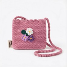 Rug Muse El Örgüsü Kız Çocuk Omuz Çantası - Vintage Rose - Gül Kurusu Çiçekli