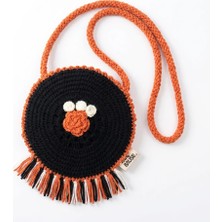 Rug Muse El Örgüsü Kız Çocuk Omuz Çantası - Safari Paw - Pençe Desenli ve Püsküllü Siyah Çanta