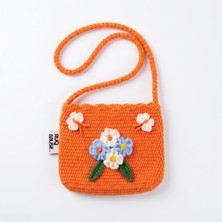 Rug Muse El Örgüsü Kız Çocuk Omuz Çantası - Autumn Joy - Mavi Çiçekli Turuncu