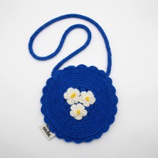 Rug Muse El Örgüsü Kız Çocuk Omuz Çantası - Cobalt Daisies - Saks Mavisi Papatyalı Yuvarlak Çanta