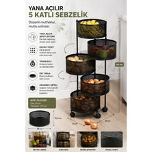 Makri Home 5 Katlı Tekerlekli Metal Patates Soğan Sepeti Sebzelik, Siyah, Yana Açılır Sepetli, Üst Tablalı, 96 cm