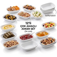 FOUR 12'li Çok Amaçlı Melamin Kayık Mezelik ve Kahvaltı Tabağı Seti 14X10 cm – Sanayi ve Ev Tipi Bulaşık Makinesine Uygun Joker Tabak