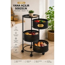 Makri Home 3 Katlı Tekerlekli Metal Patates Soğan Sepeti Sebzelik, Siyah, Yana Açılır Sepetli, Üst Tablalı, 60 cm