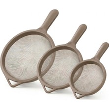 Makri Home 3’lü Paslanmaz Çelik Tel Süzgeç Seti 12-16-20 cm Toprak Rengi