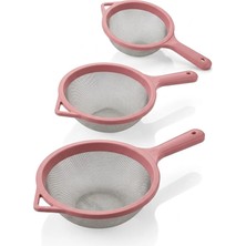 Makri Home 3’lü Paslanmaz Çelik Tel Süzgeç Seti 12-16-20 cm Pembe Mutfak Süzgeci