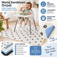 CDE Mama Sandalyesi Örtüsü 100X100 cm Su Geçirmez Yıkanabilir Pati Desenli Bebek Mama Altı Koruyucu Mat