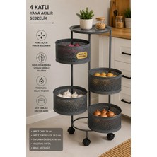 Makri Home 4 Katlı Yana Açılır Metal Patates Soğan Sepeti Sebzelik, Antrasit, Tekerlekli, Üst Tablalı, 80 cm