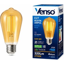 Venso E27 Rustik LED Ampul 4W Sarı Işık 320LM 2700K Dekoratif Ampul
