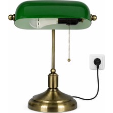 Knoffer Vintage Banker Masa Lambası Yeşil Cam Başlıklı Metal Gövde