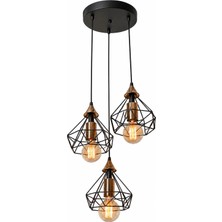 Verona Modern 3’lü Sarkıt Avize Rustik Metal Tasarım Siyah Gold