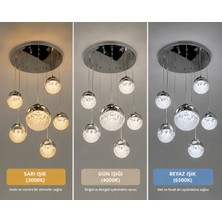 Verona Modern 7’li Krom Kristal Camlı LED Sarkıt Avize 3 Renkli Ayarlanabilir Boy
