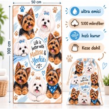 Gökova Home Maltese & Yorkie Köpek Kurulama Havlusu ve Kese Seti 50 x 100 cm Mikrofiber Hızlı Kuruyan
