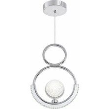 Verona Modern Krom LED Sarkıt Avize Kristal Taşlı Tekli Halka Avize Gün Işığı Beyaz Sarı 3 Renkli