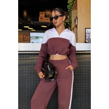 Makent Moda Kadın Rose Iki Renk Şeritli Alt-Üst Takım