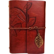 Pileli Store Yaprak Desenli Kahverengi Deri Defter