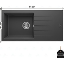 Real Stone Realstone P011 Assos Damlalıklı Granit Evye 860x435 mm Antrasit