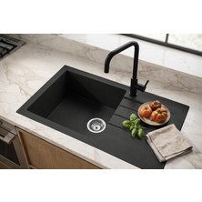 Real Stone Realstone P010 Assos Damlalıklı Granit Evye 760x435 mm Siyah