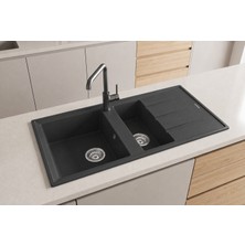 Real Stone Realstone P013 Salda 1.5 Göz Damlalıklı Granit Evye 1000x500 mm Antrasit