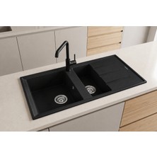 Real Stone Realstone P013 Salda 1.5 Göz Damlalıklı Granit Evye 1000x500 mm Siyah