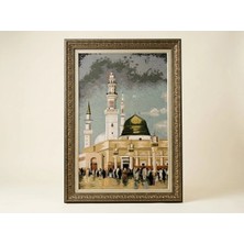 Sanathan Lüks Çerçeveli Mescid-I Nebevi Dokuma Halı Tablo 70X110 cm