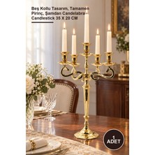 Yenilig 1 Adet Pirinç Beş Kollu Şamdan – Beş Kollu Tasarım, Tamamen Pirinç, Şamdan Candelabra Candlestick 35 x 20 cm