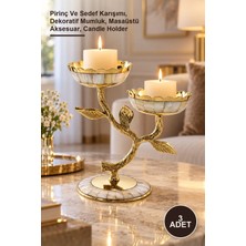 Yenilig 3 Adet Pirinç Sedefli Şamdan – Pirinç ve Karışımı, Dekoratif Mumluk, Masaüstü Aksesuar, Candle Holder