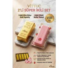 Vittuc Sıkılabilir Stres Oyuncak Seti - Gold Altın Külçe Squishy ve Çilek Butter Sukuşi Paket