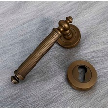 Koldoor Osmanlı Handles ZK37 Antik Sarı Zamak Yuvarlak Rozetli Yale Çelik Kapı Kolu Sol Basar Tek Taraf