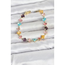 Lovesta Home Kristal Taşlı Kesimli Karışık Renkli Gold Renk Gema Kadın Bileklik TJ-BB8531