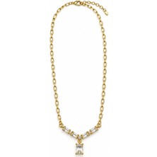 Stelle Jewelry Xuping Baget Taşlı V Model Kolye 40+5 cm – Altın Renk Şık Kadın Kolye