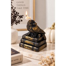 Artnest Gotik Kuzgun Dekoratif Mum Eskitme Kitap Ve Kurukafa Detaylı Siyah Gold Obje Halloween
