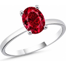 La Mia Felicita 925 Ayar Oval Ruby Taşlı Pençeli Montür Şık Kadın Kız Gümüş Yüzük