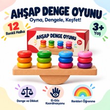Oyuncak Fabrikası Ahşap Denge Oyunu 12 Halkalı Renk Eşleştirme ve Sıralama Eğitici Oyuncak 3+Yaş