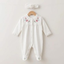 Bebly Kids %100 Pamuk Nakışlı Dantelli Bebek Tulum