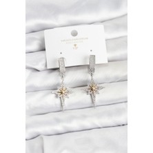 Lovesta Home Zirkon Taşlı Gümüş Renk Pirinç Kutup Yıldızı Model Kadın Küpe - TJ-BKP11515
