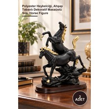Yenilig 2 Adet Şahlanmış At Figürü – Polyester Heykelciği, Ahşap Tabanlı Dekoratif Masaüstü Süs, Horse Figure