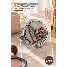 Yenilig 1 Adet El Aynası – Metal Kabartmalı Istanbul Temalı Yöresel Tasarım 7x7 cm Hand Mirror