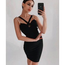 Trendyaly Örme Crep Kumaş Zincir Detay Elbise