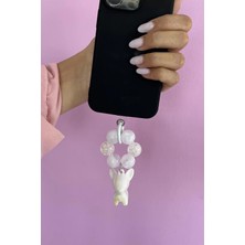 Takı Dolabı Beyaz Renk Boncuklu Telefon Aksesuarı