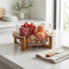DECONOX%100 Doğal Akasya Ayaklı Sunum ve Salata Kasesi - Ahşap Ayaklı Meyvelik ve Çerezlik (15X
