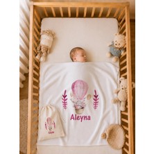Pia Baby Isme Özel Yenidoğan Kız Bebek Battaniyesi 80X80 cm %100 Pamuk Çift Kat Penye Ham Bez Kıyafet Kesesi