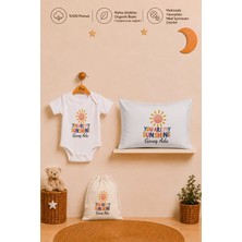 Pia Baby Kız Bebek Isme Özel Hediye Seti %100 Pamuk Body Yastık Kılıfı ve Ham Bez Bebek Kıyafet Kesesi